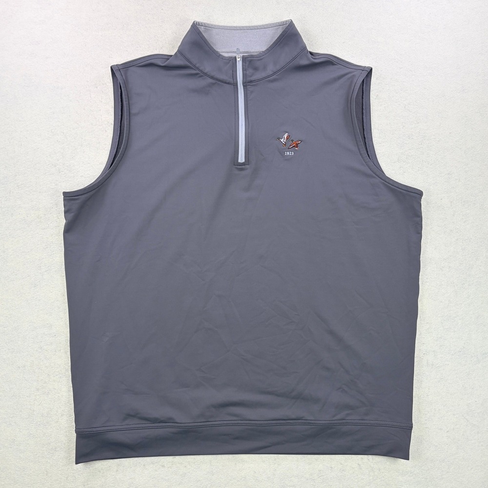 Peter Millar Mens XL Gray 1/4 Zip Golf Vest Embroidered Ducks 1923 Performance